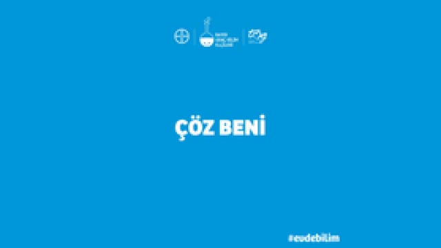 Ortada mavi zemin üzerine Türkçe "Çöz Beni" yazısı ve üstte logolar.